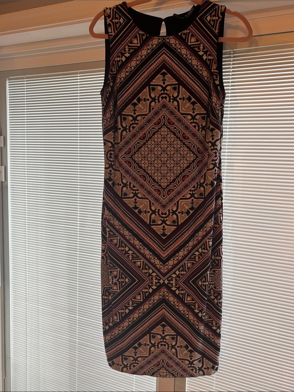 White House Black Market two in one Black and Tan Geometric Sheath Dress